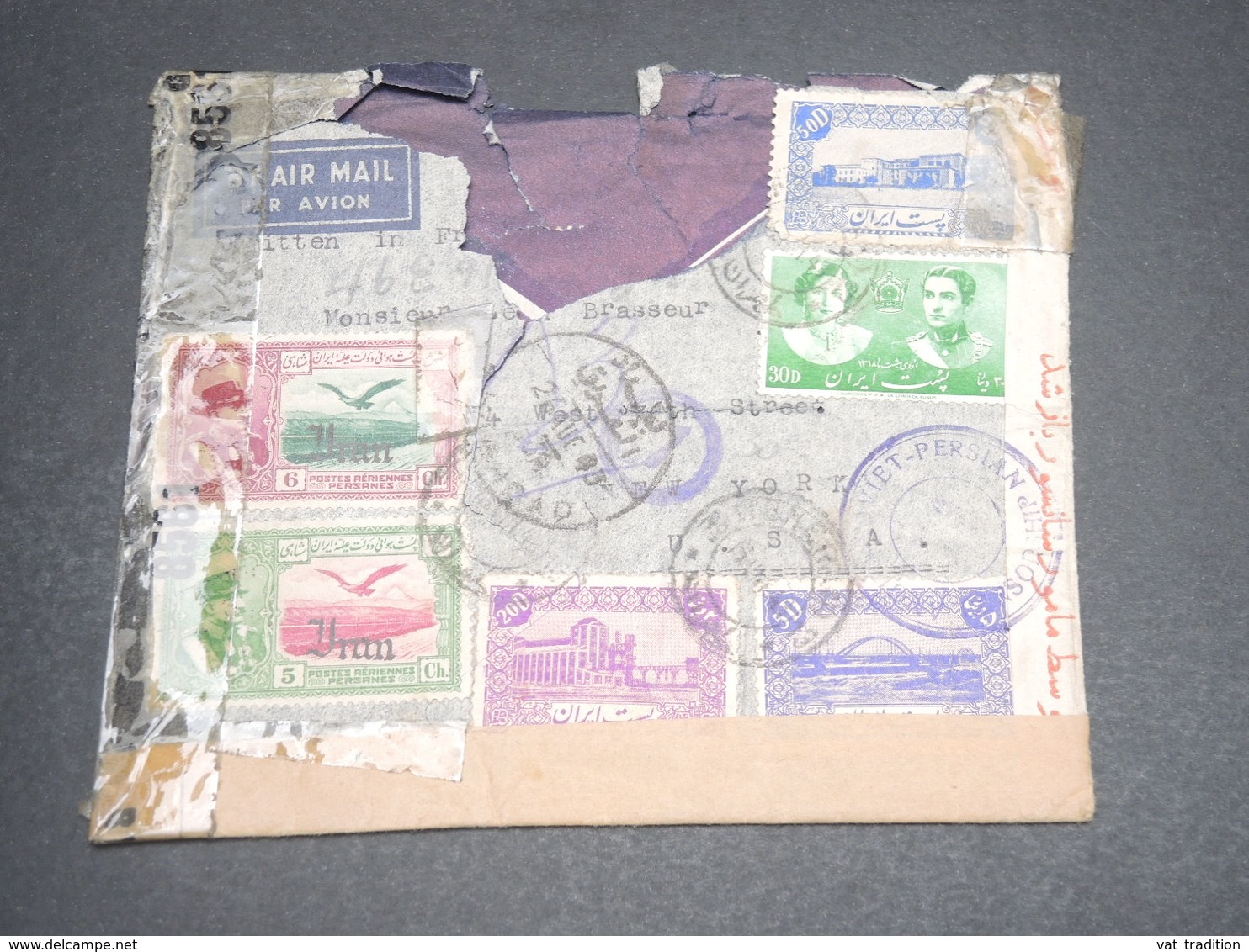 IRAN - Enveloppe De Téhéran Pour Les Etats Unis En 1943 Avec Contrôle Postal ,affranchissement Recto Et Verso -  L 12642 - Iran