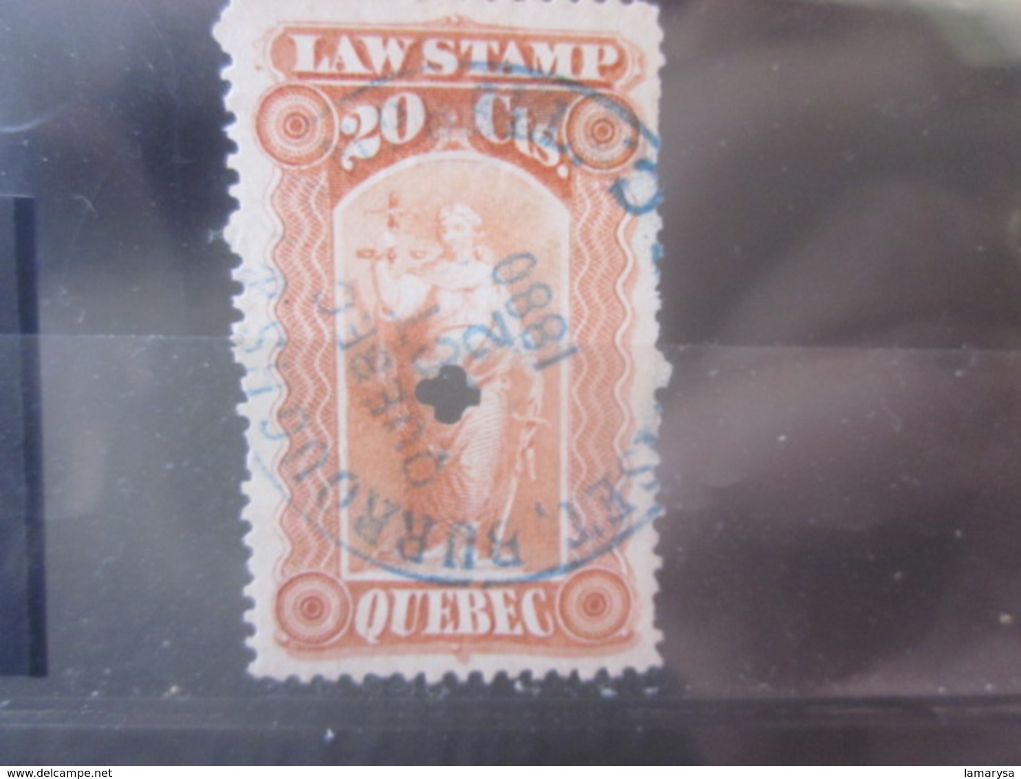 Law Stamp Quebec Timbre Du Canada  Perforé Perforés Perfin Perfins Stamp Perforated Perforation En étoile - Perfins