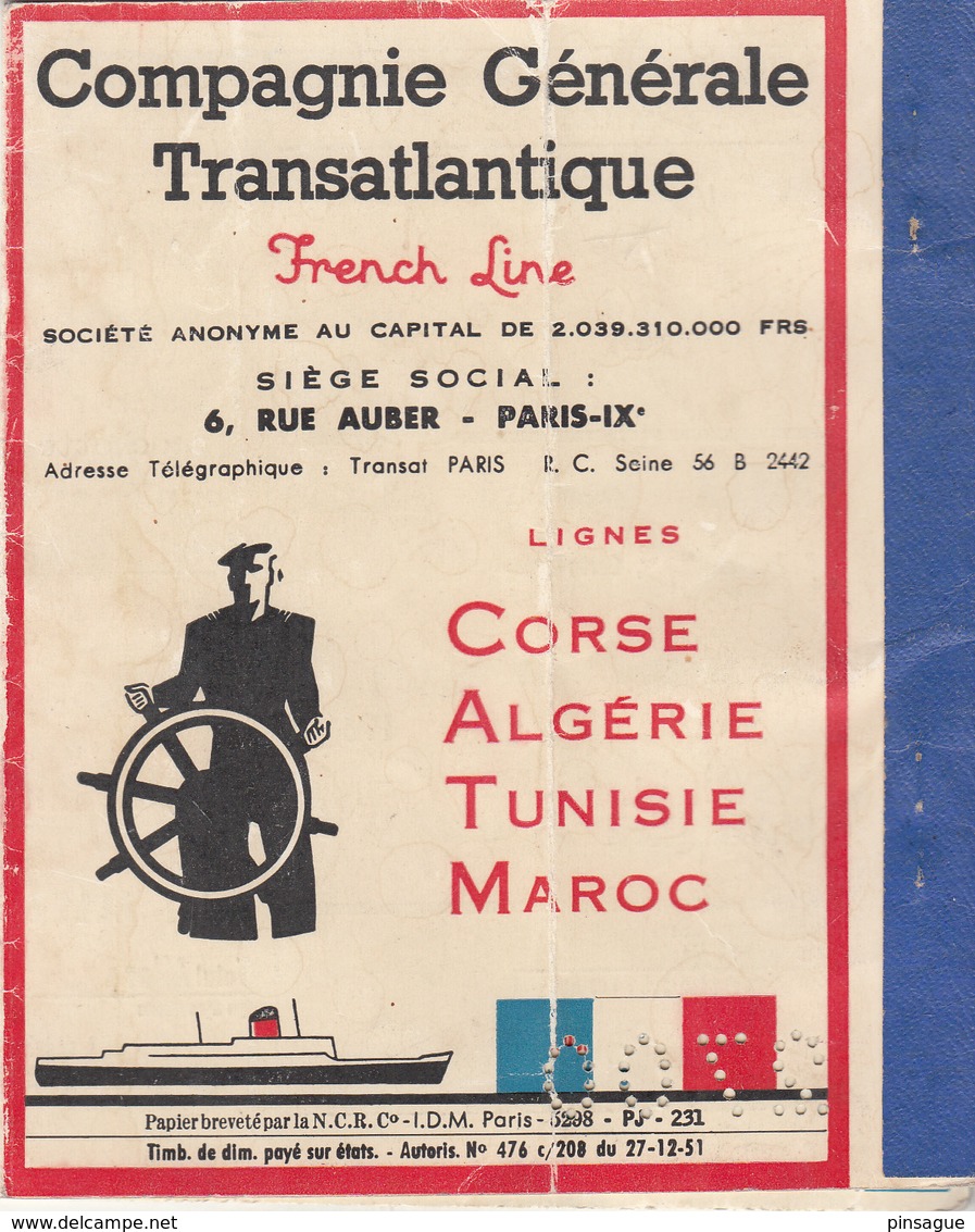 Compagnie Générale Transatlantique  " French Line " Corse,Algérie,Tunisie,Maroc - Sonstige & Ohne Zuordnung