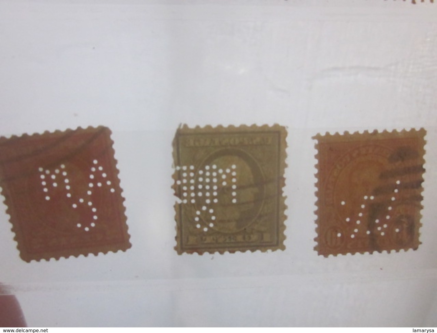 3 Timbres United States Of America USA Amérique Perforés Perforé Perforés Perfin Perfins Stamps Perforated Perforations - Zähnungen (Perfins)