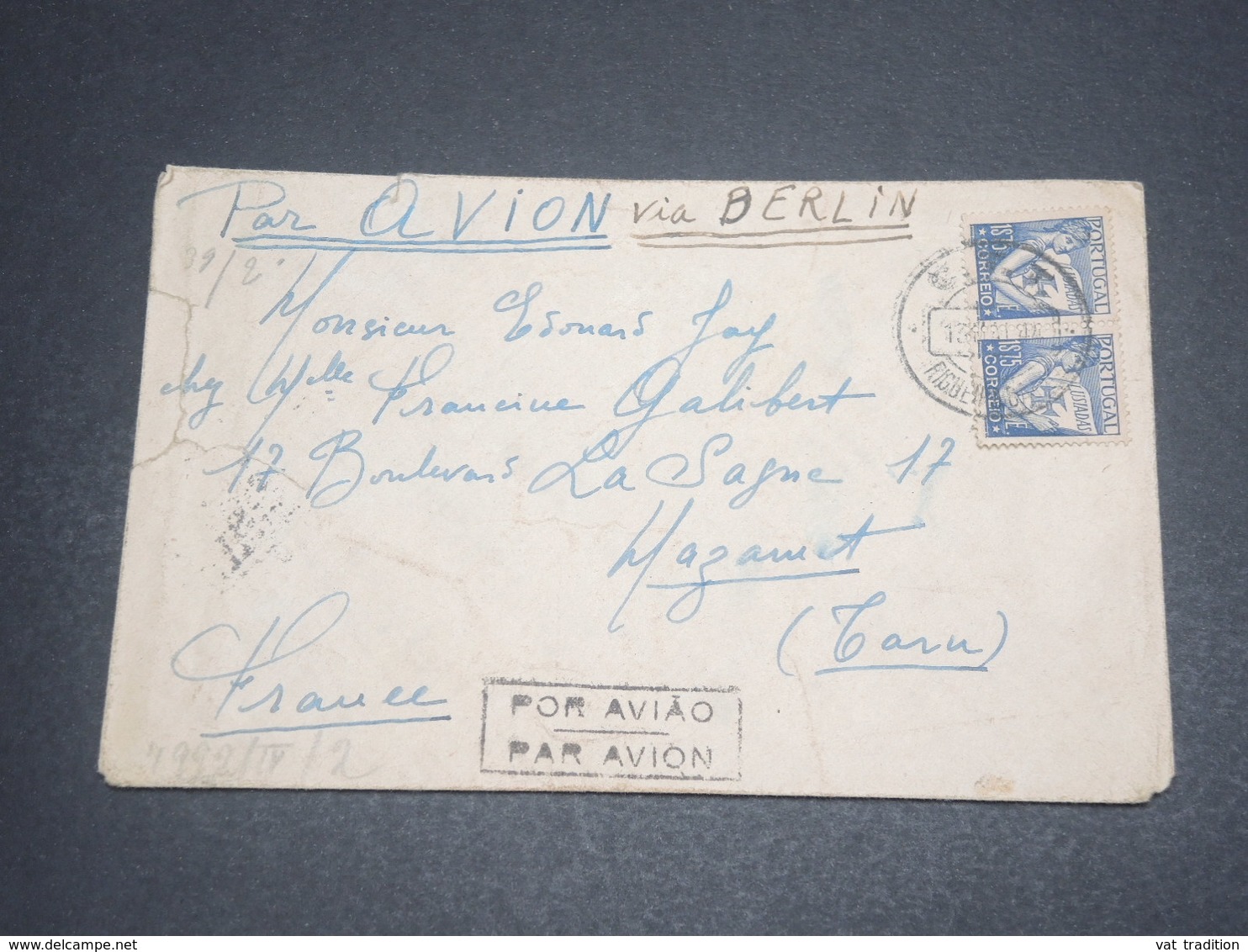 PORTUGAL - Enveloppe De Figueira Pour La France En 1944 Par Avion Avec Contrôle Postal -  L 12651 - Lettres & Documents