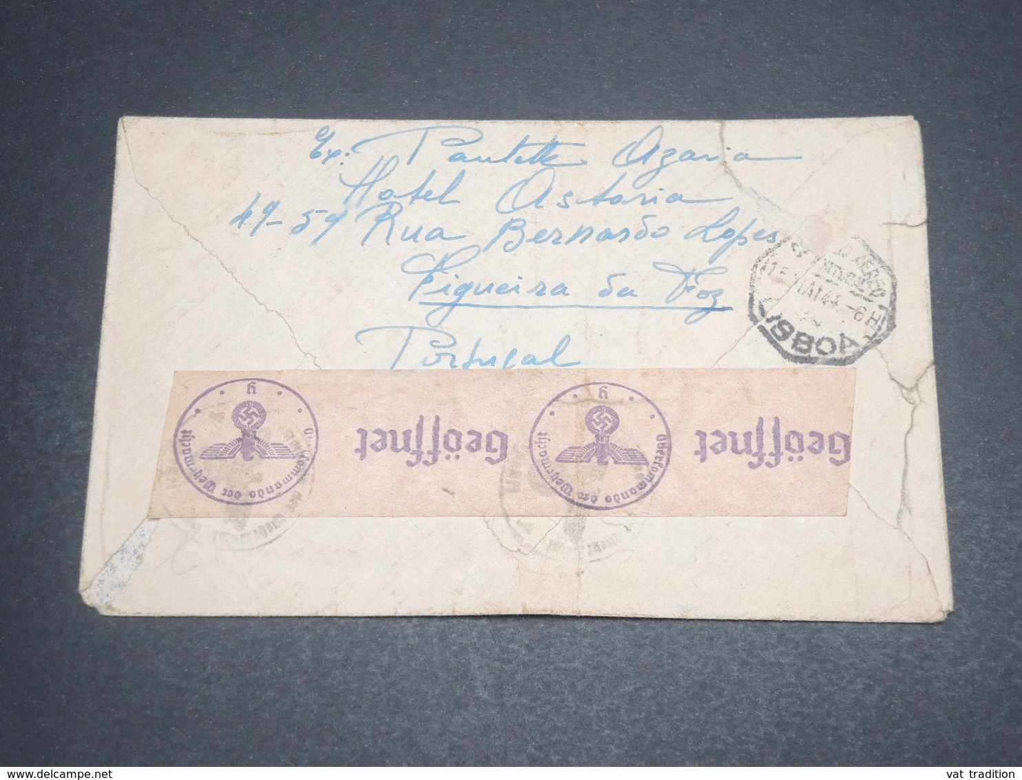 PORTUGAL - Enveloppe De Figueira Pour La France En 1944 Par Avion Avec Contrôle Postal -  L 12651 - Lettres & Documents