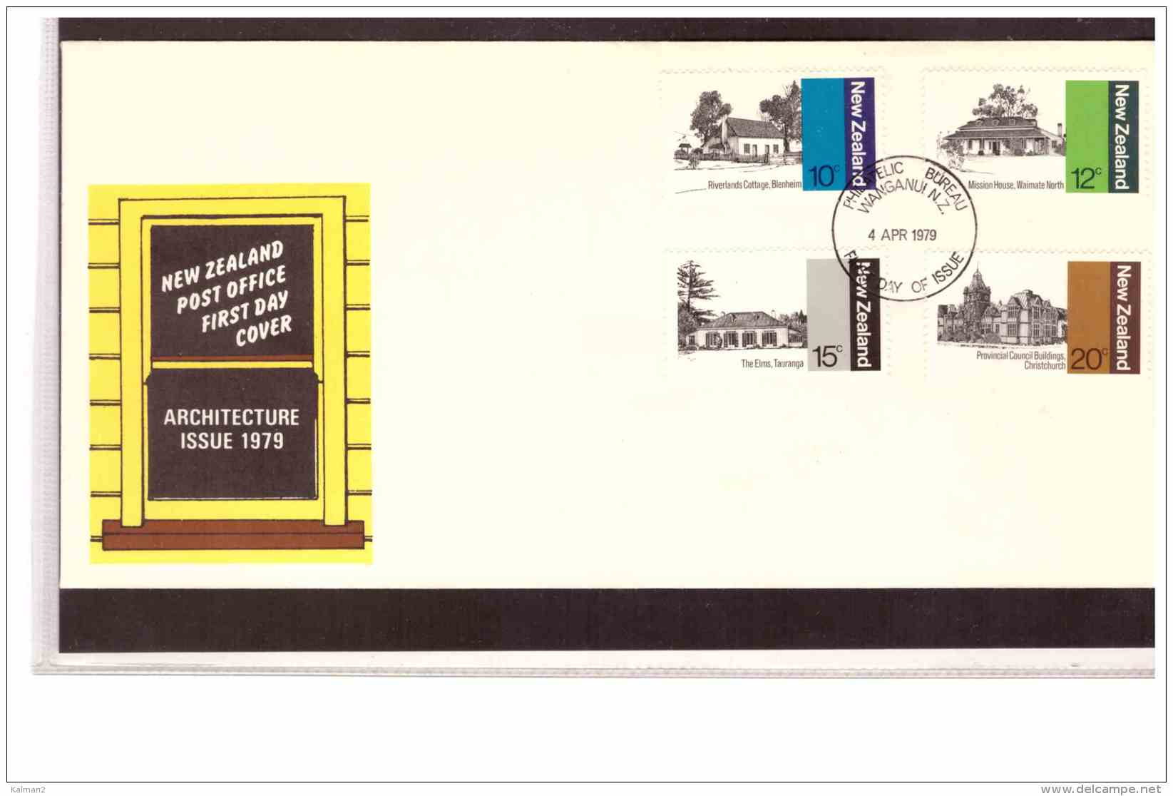 NZFDC13  -   WANGANUI  4.4.1979     /    FDC   Y.T. NR.  737/740  "  ARCHITECTURE ISSUE 1979  " - Monuments