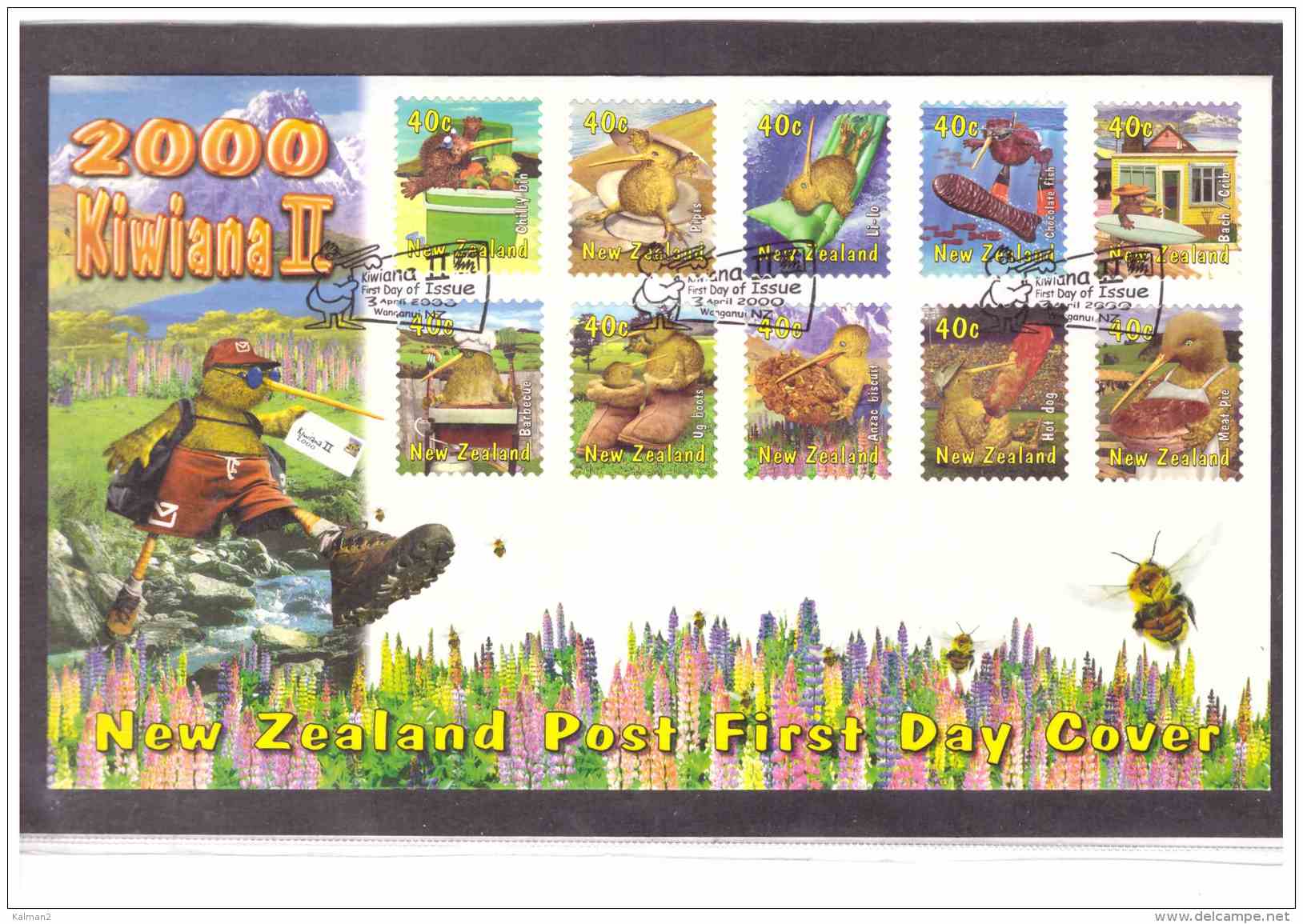 NZFDC55  -   WANGANUI     3.4.2000     /    FDC   Y.T. NR.  1754/1763      "   KIWIANA  II   " - Kiwis