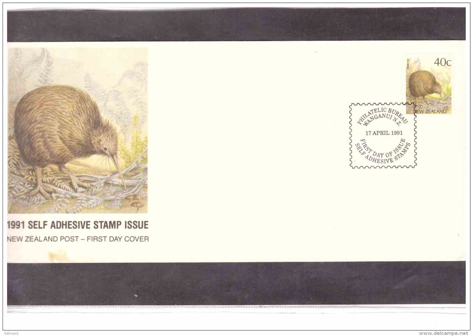 NZFDC100  -   WANGANUI    17.4.1991     /    FDC    YT. Nr.  1108   "   KIWI ISSUE  SELF ADHESIVE " - Kiwi's