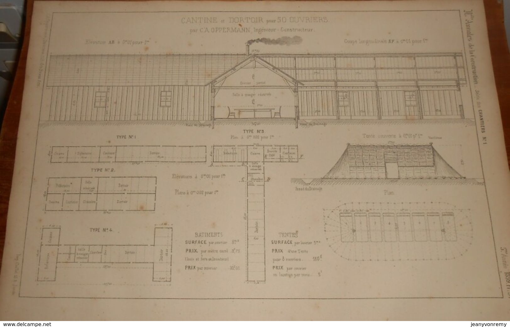 Plan D'une Cantine Et D'un Dortoir Pour 50 Ouvriers En Campagne. 1859 - Arbeitsbeschaffung