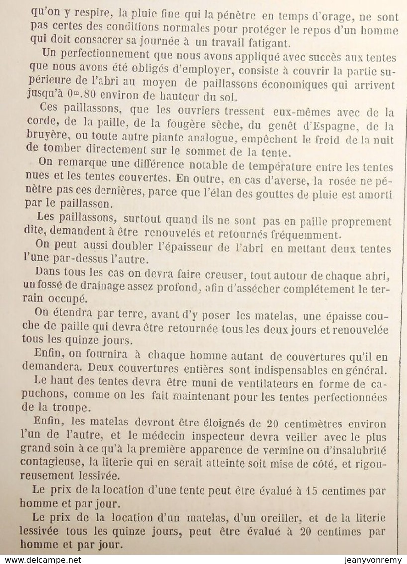 Plan D'une Cantine Et D'un Dortoir Pour 50 Ouvriers En Campagne. 1859 - Public Works