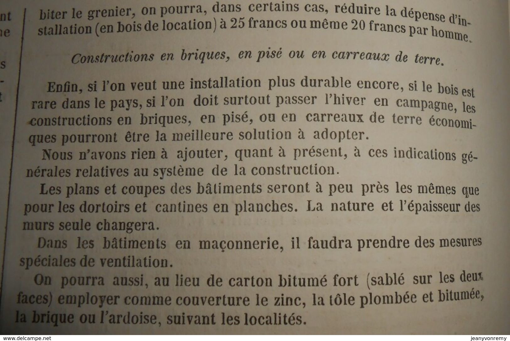 Plan D'une Cantine Et D'un Dortoir Pour 50 Ouvriers En Campagne. 1859 - Travaux Publics