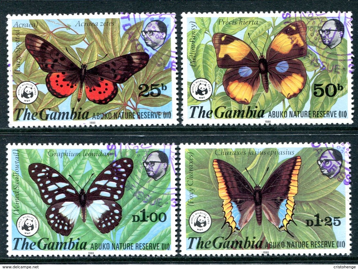 The Gambia 1980 Abuko Nature Reserve - 3rd Issue - Butterflies Set Used (SG 431-34) - Gambia (1965-...)