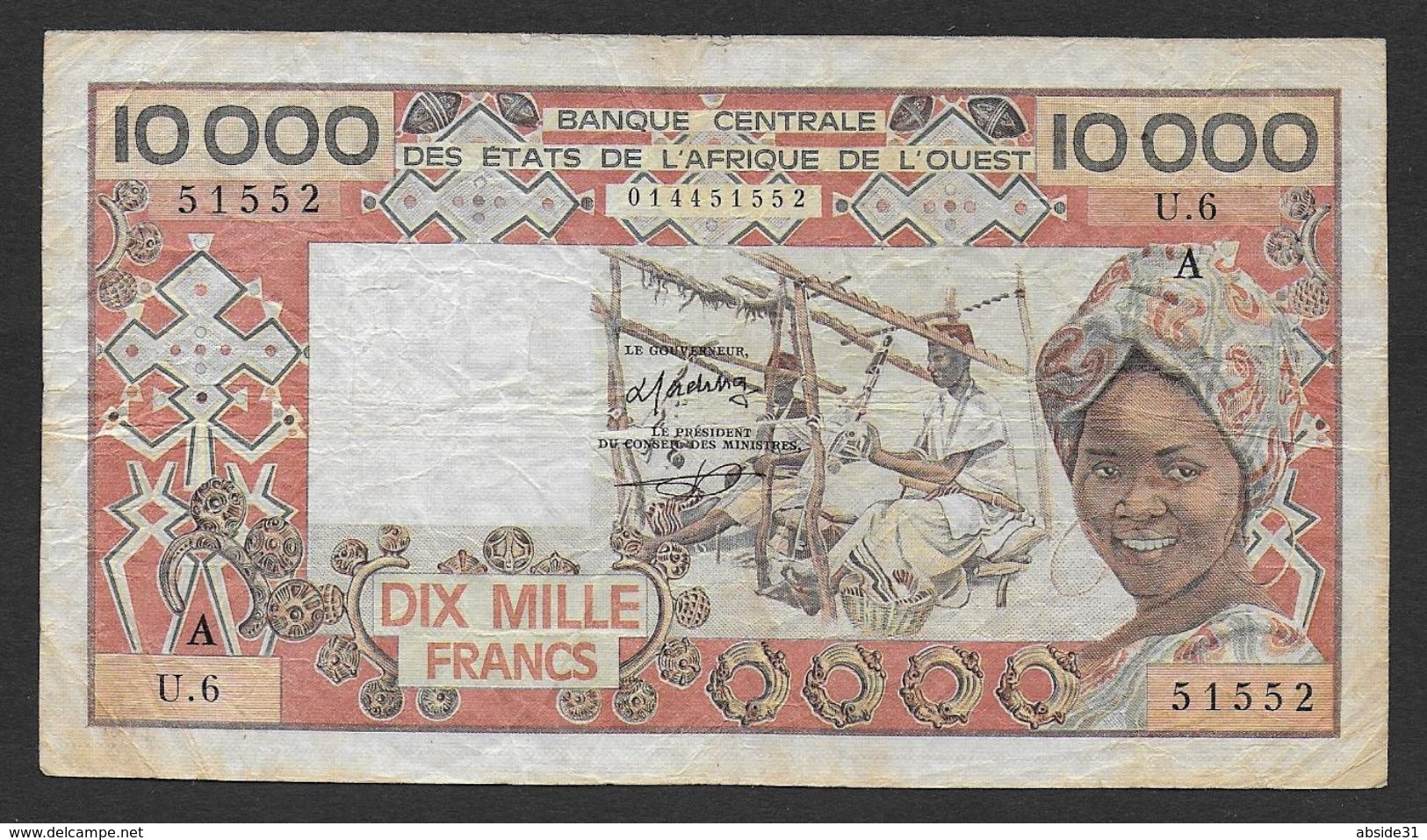 COTE D'IVOIRE  ( Lettre A)  - Billet De 10000 Francs - Costa D'Avorio