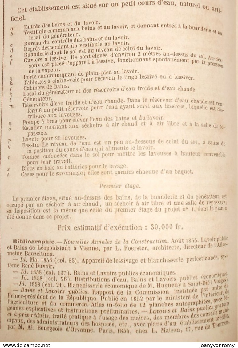 Plan D'un Lavoir Pour 26 Laveuses Et Bains De 4 Baignoires. 1859 - Obras Públicas
