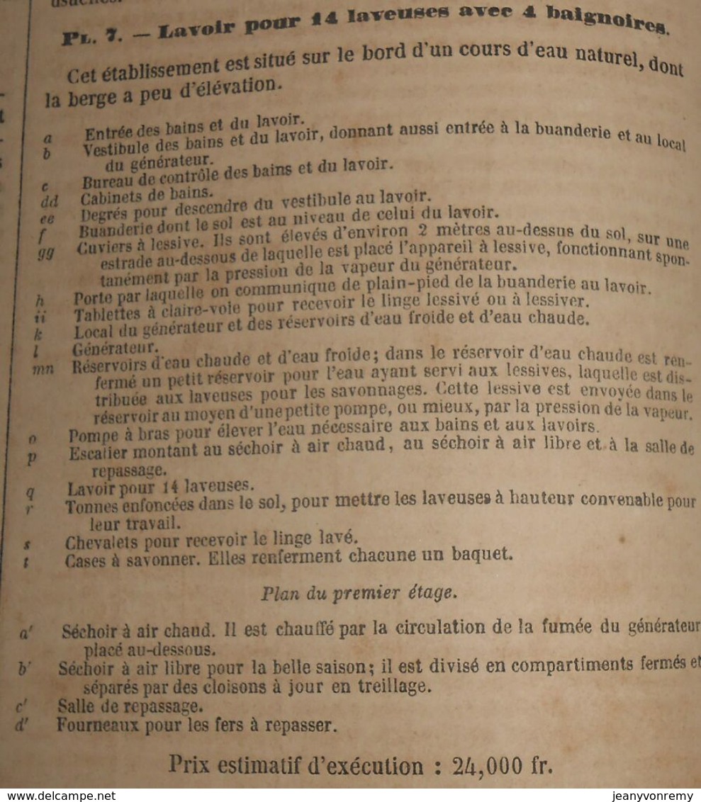 Plan D'un Lavoir Public Pour 14 Laveuses Avec 4  Baignoires. 1859 - Public Works