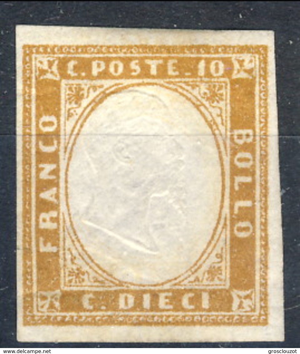Sardegna, IV Em 1863 SA N. 14E, C. 10 Bistro. Varietà Doppia Effige, Tripla Stampa Riquadro MLH  Cat. Non Quotato - Sardegna