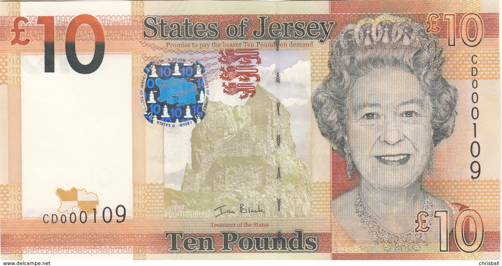 Jersey Banknote (Pick 34) Ten Pound D Series, Code CD - Superb UNC Condition - Jersey