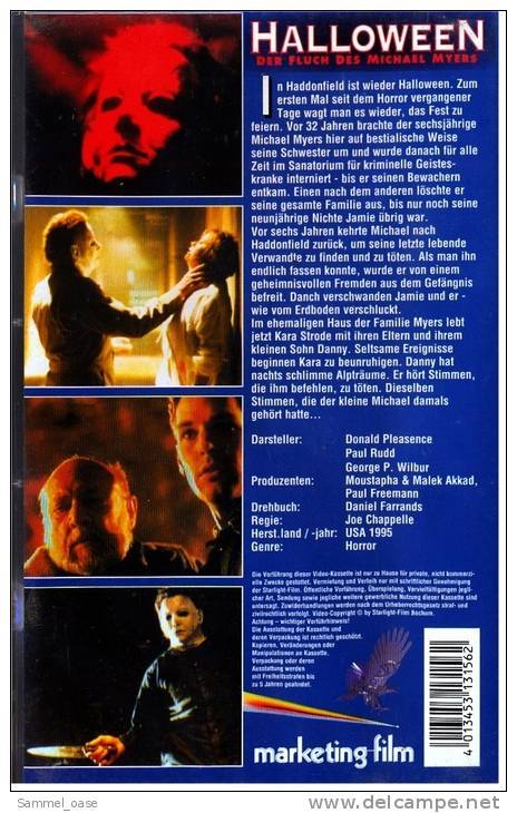 VHS Video  ,  Halloween IV  -  Der Fluch Des Michael Myers  -  Terror Ruht Niemals In Frieden  -  USA 1995 - Horror