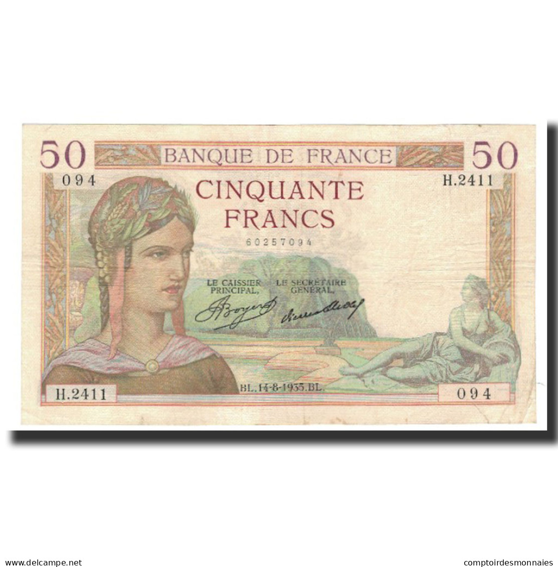 France, 50 Francs, 1935-08-14, TTB, Fayette:17.14, KM:81 - 50 F 1934-1940 ''Cérès''