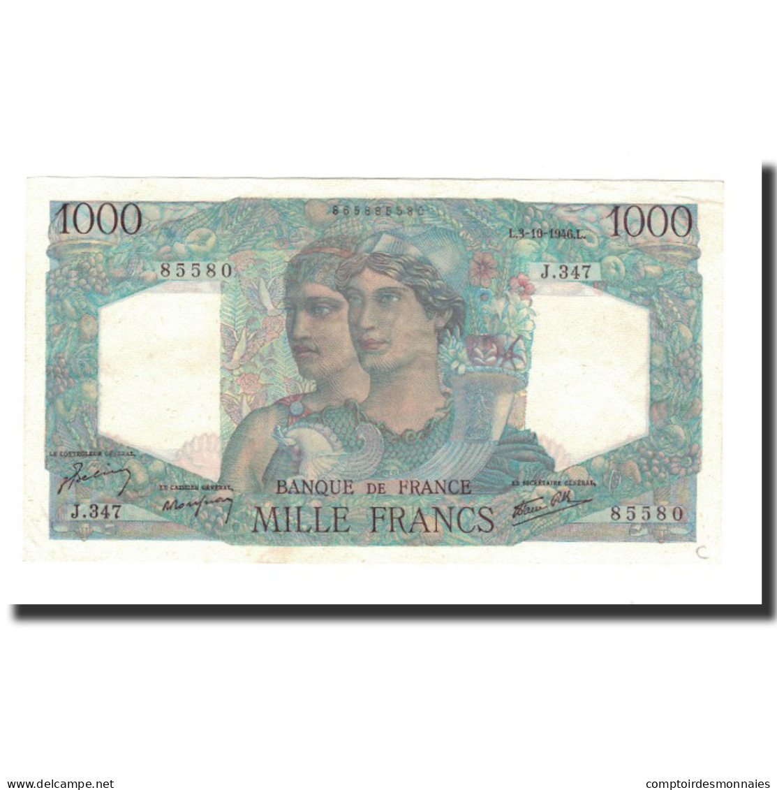 France, 1000 Francs, 1946-10-03, SUP, Fayette:41.17, KM:130a - 1 000 F 1945-1950 ''Minerve Et Hercule''