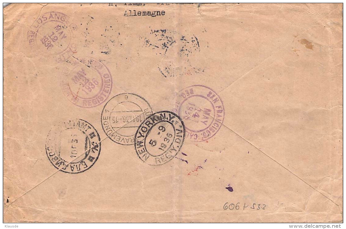 MiNr.533+606 Auf  Luftpostbeleg Brief  Gel.1936 Deutsches Reich - Lettres & Documents