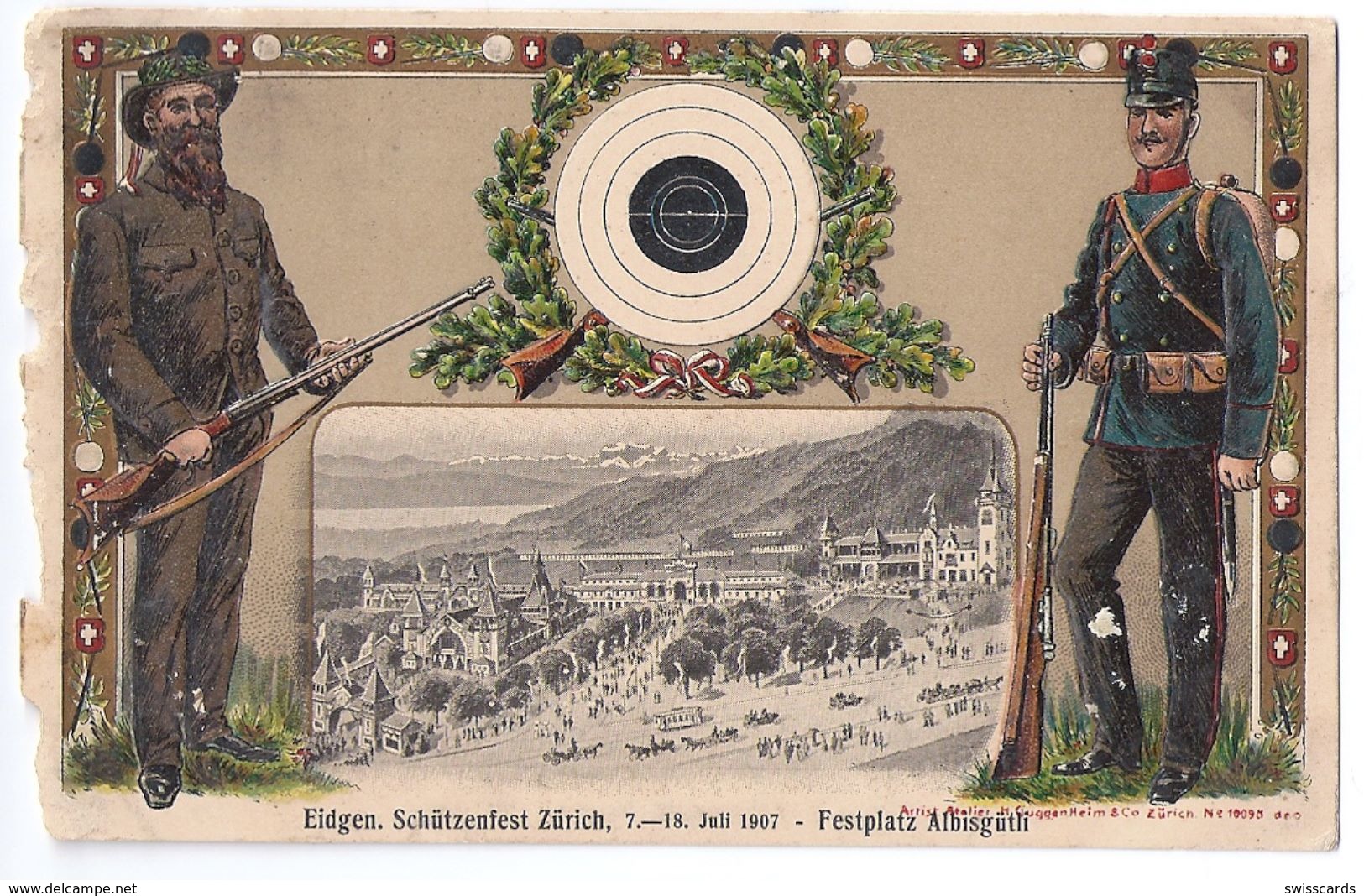 Eigd. Schützenfest ZÜRICH, Festplatz Albisgüetli Vom 7.-18.7.1907, Präge-AK Mit Schützen - Zürich