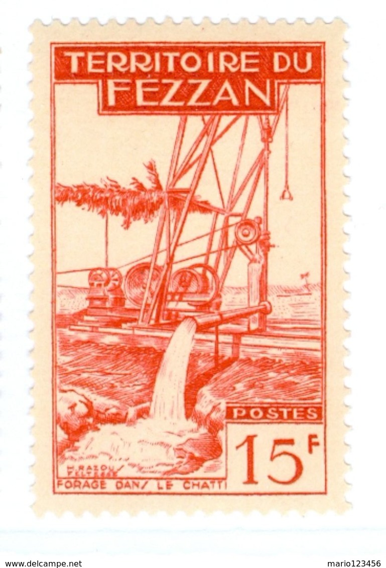 ITALIA, ITALY, FEZZAN, OCCUPAZIONE FRANCESE, 1951, FRANCOBOLLO NUOVO (MLH*) 15 F.   Sass. 37 - Fezzan & Ghadames