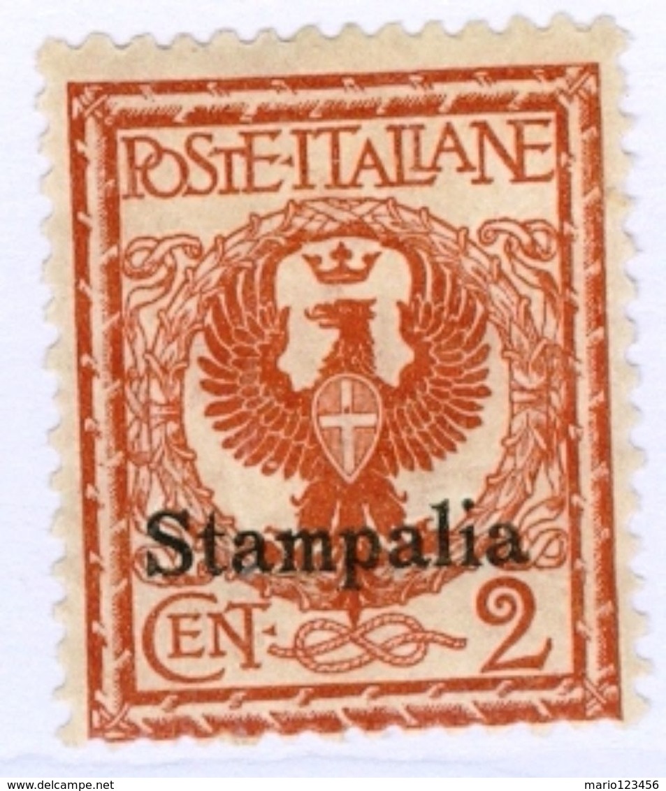 STAMPALIA, ITALIA, ITALY, EGEO, 1912, FRANCOBOLLO NUOVO (MLH*), 2 C. Sass. 1   Scott 1 - Egée (Stampalia)