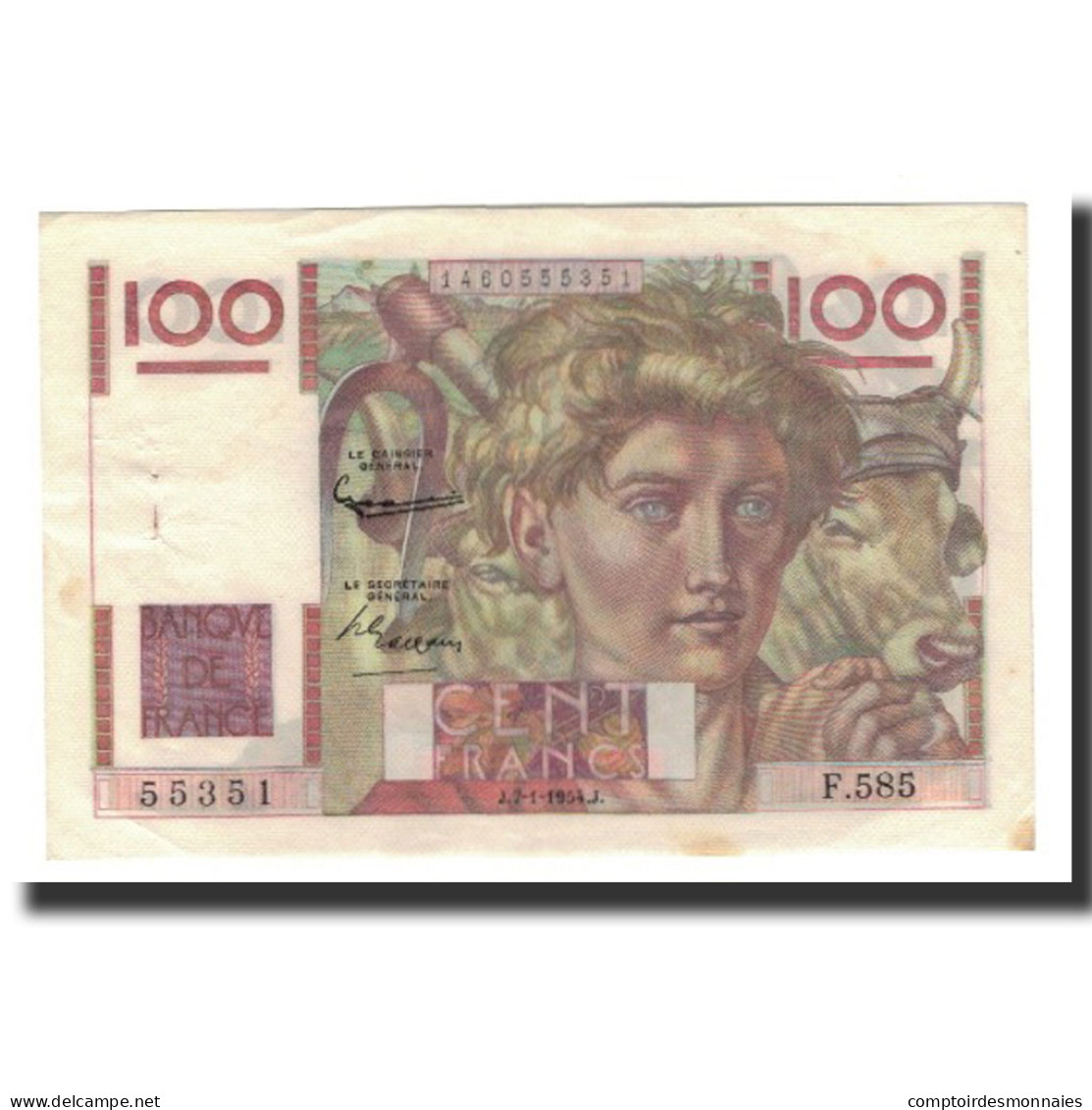 France, 100 Francs, 1954-01-07, SUP, Fayette:28.41, KM:128d - 100 F 1945-1954 ''Jeune Paysan''