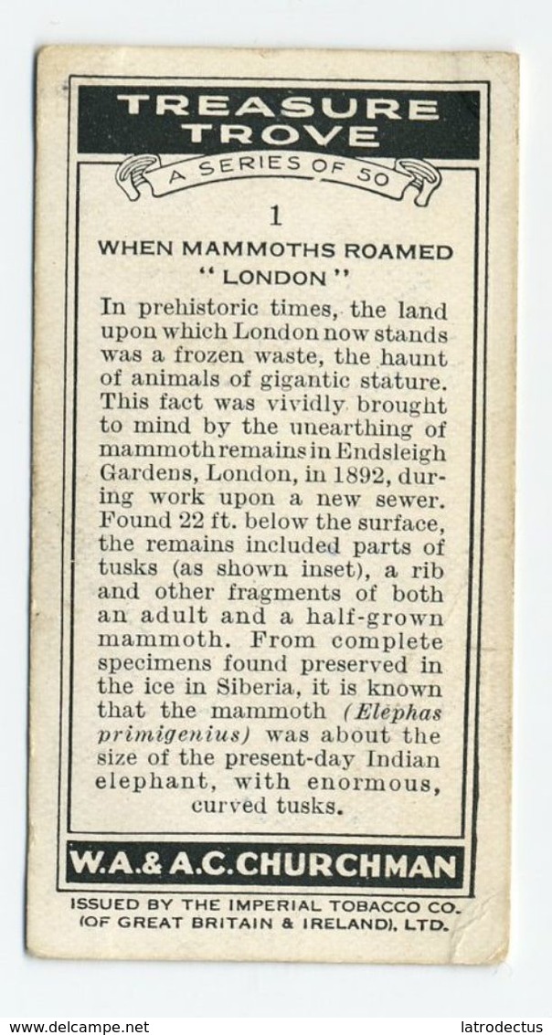 Churchman - 1937 - Treasure Trove - 1 - When Mammoths Roamed "London", Mammouth, Mammoet - Churchman