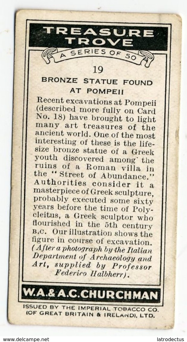 Churchman - 1937 - Treasure Trove - 19 - Bronze Statue Found At Pompeii - Churchman