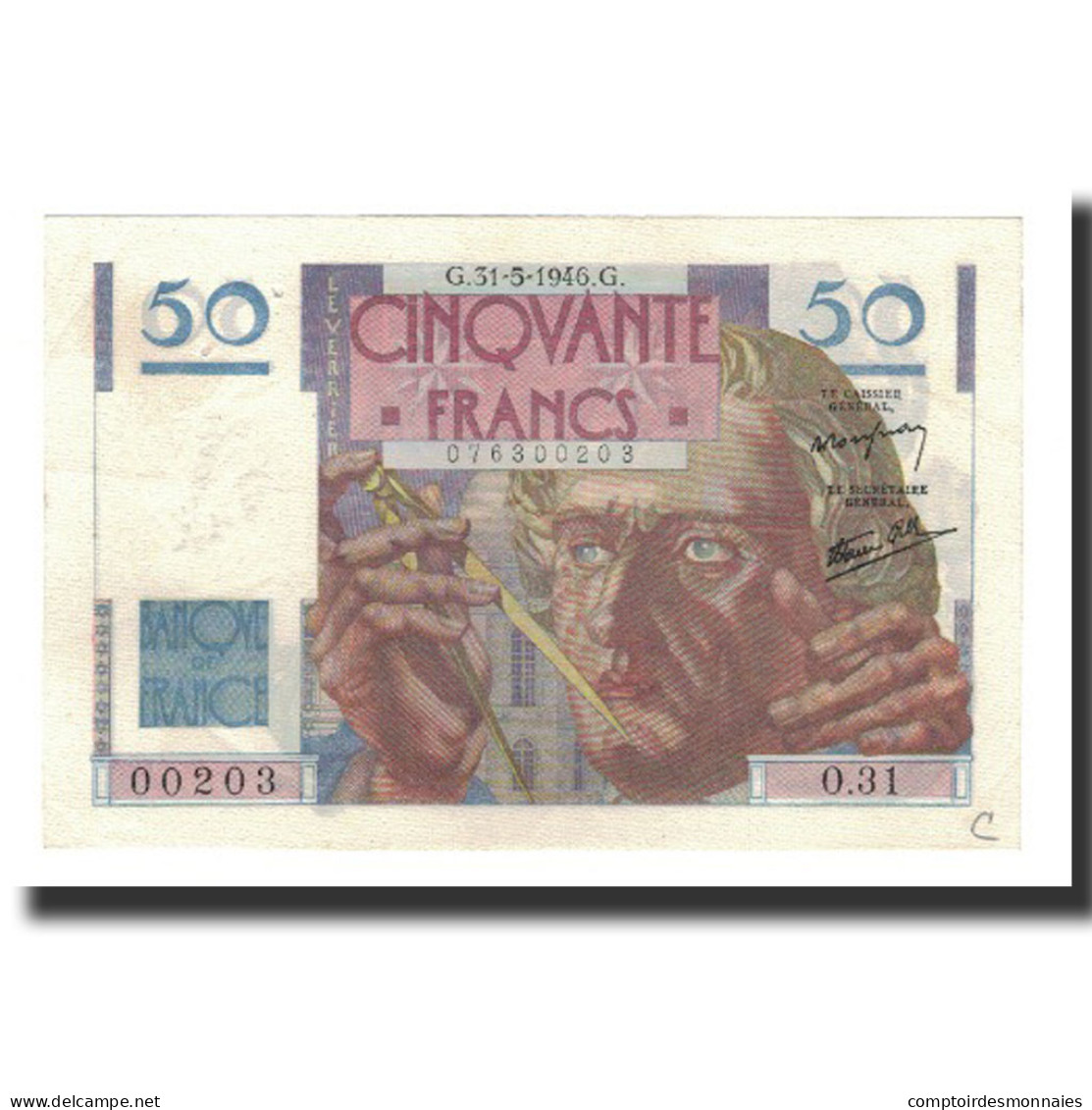 France, 50 Francs, 1946-05-31, SUP, Fayette:20.5, KM:127a - 50 F 1946-1951 ''Le Verrier''