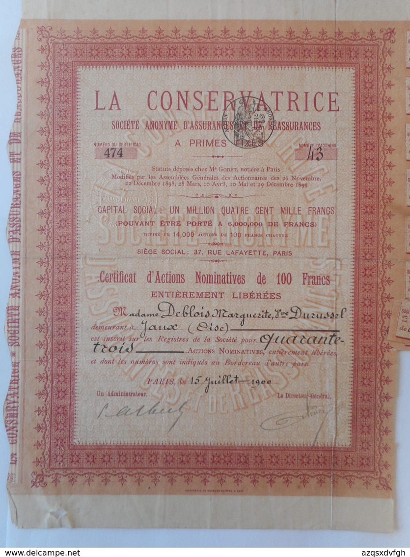 LA CONSERVATRICE   Assurances Rue Lafayette PARIS 1900 - Bank & Insurance