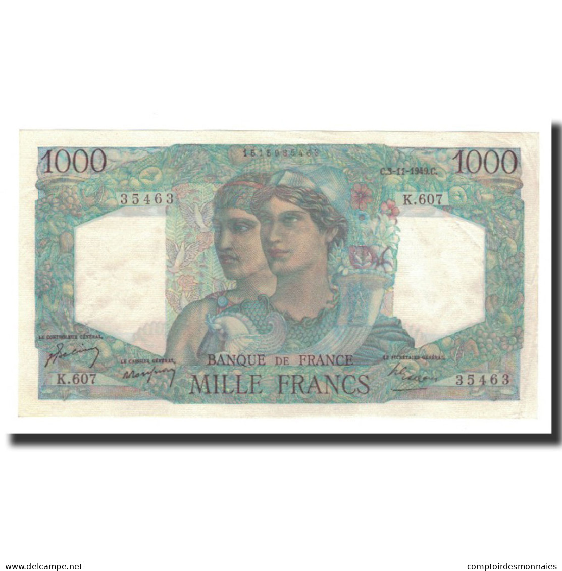 France, 1000 Francs, 1949-11-03, SUP, Fayette:41.29, KM:130b - 1 000 F 1945-1950 ''Minerve Et Hercule''