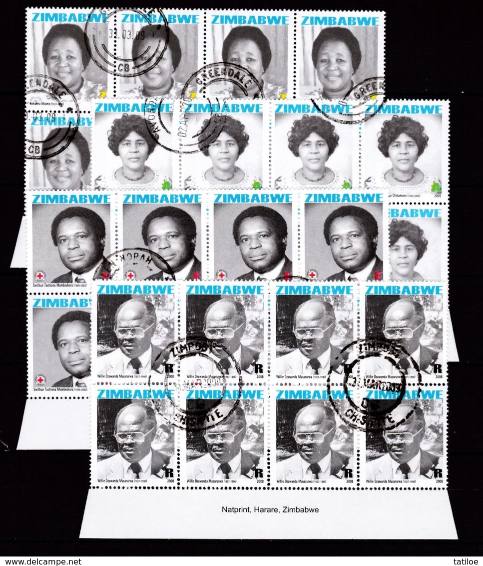 Zimbabwe 2008 Heroes (Red Cross) In Imprint Blocks VFU / Used / O (Simbabwe) - Zimbabwe (1980-...)