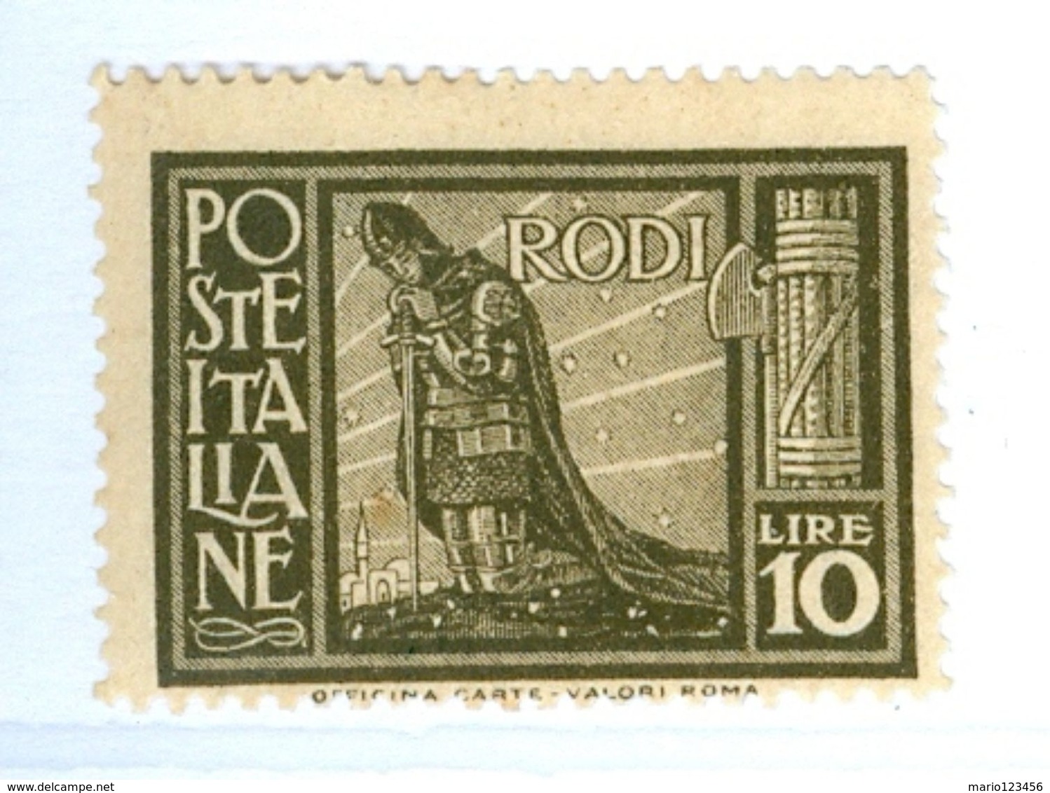 RODI, RHODES, ITALIA, ITALY, EGEO, 1932, FRANCOBOLLO NUOVO (MNH**), 10 L. Sass. 64   Scott 63 - Egée (Rodi)