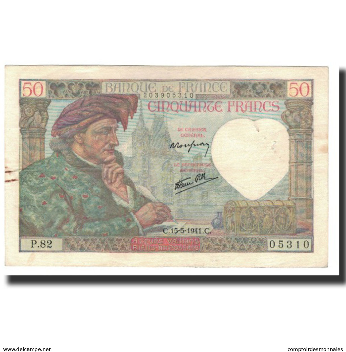 France, 50 Francs, 1941-05-15, TTB+, Fayette:19.11, KM:93 - 50 F 1940-1942 ''Jacques Coeur''