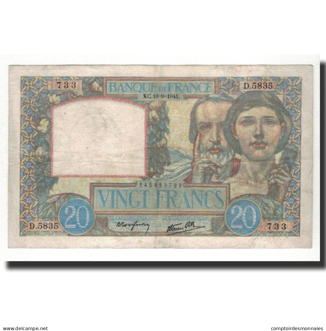 France, 20 Francs, 1941-9-18, TTB, Fayette:12.18, KM:92b - 20 F 1939-1942 ''Science Et Travail''