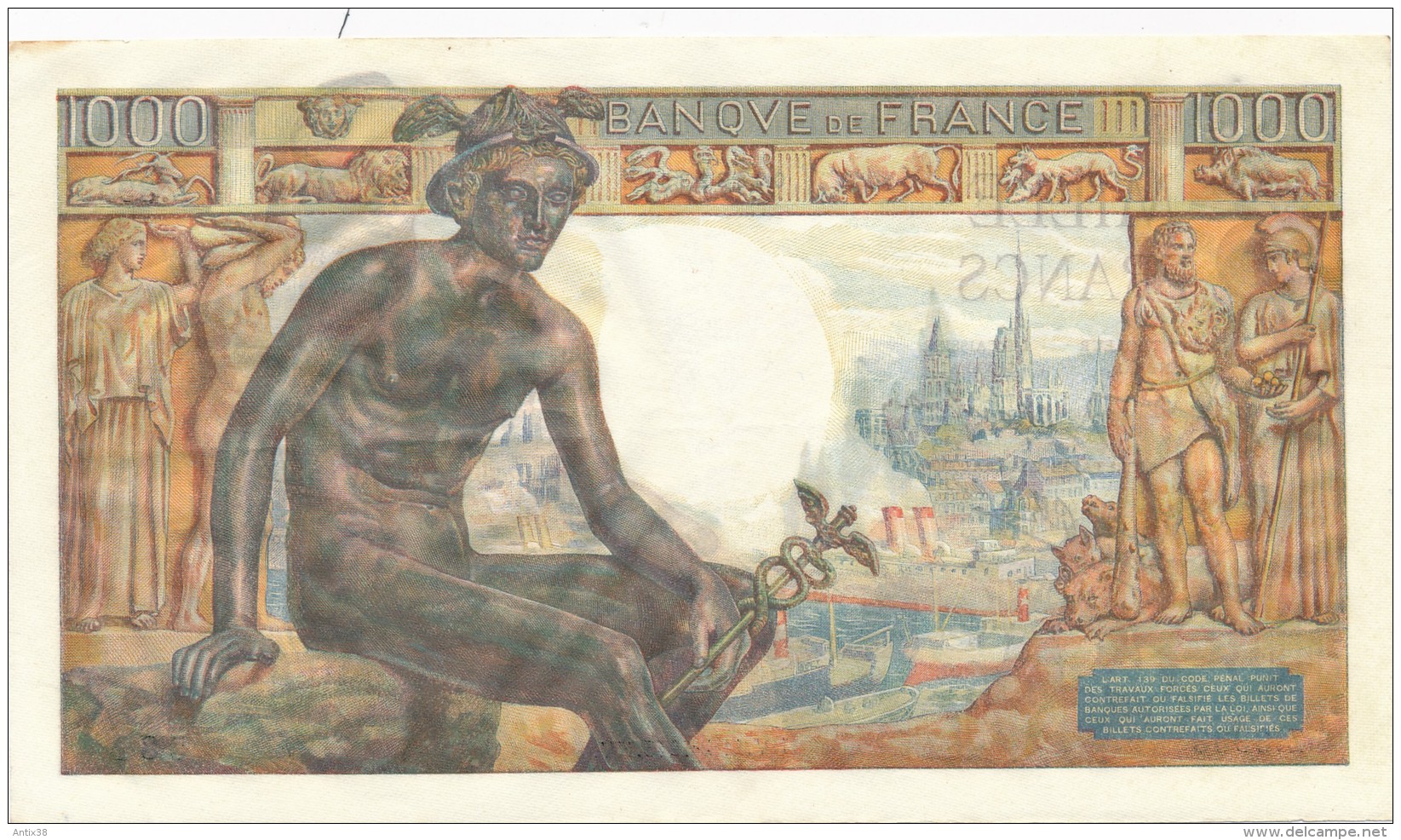 H20 - Billet - 1000 FRANCS  - DÉESSE DEMETER - 1 000 F 1942-1943 ''Déesse Déméter''