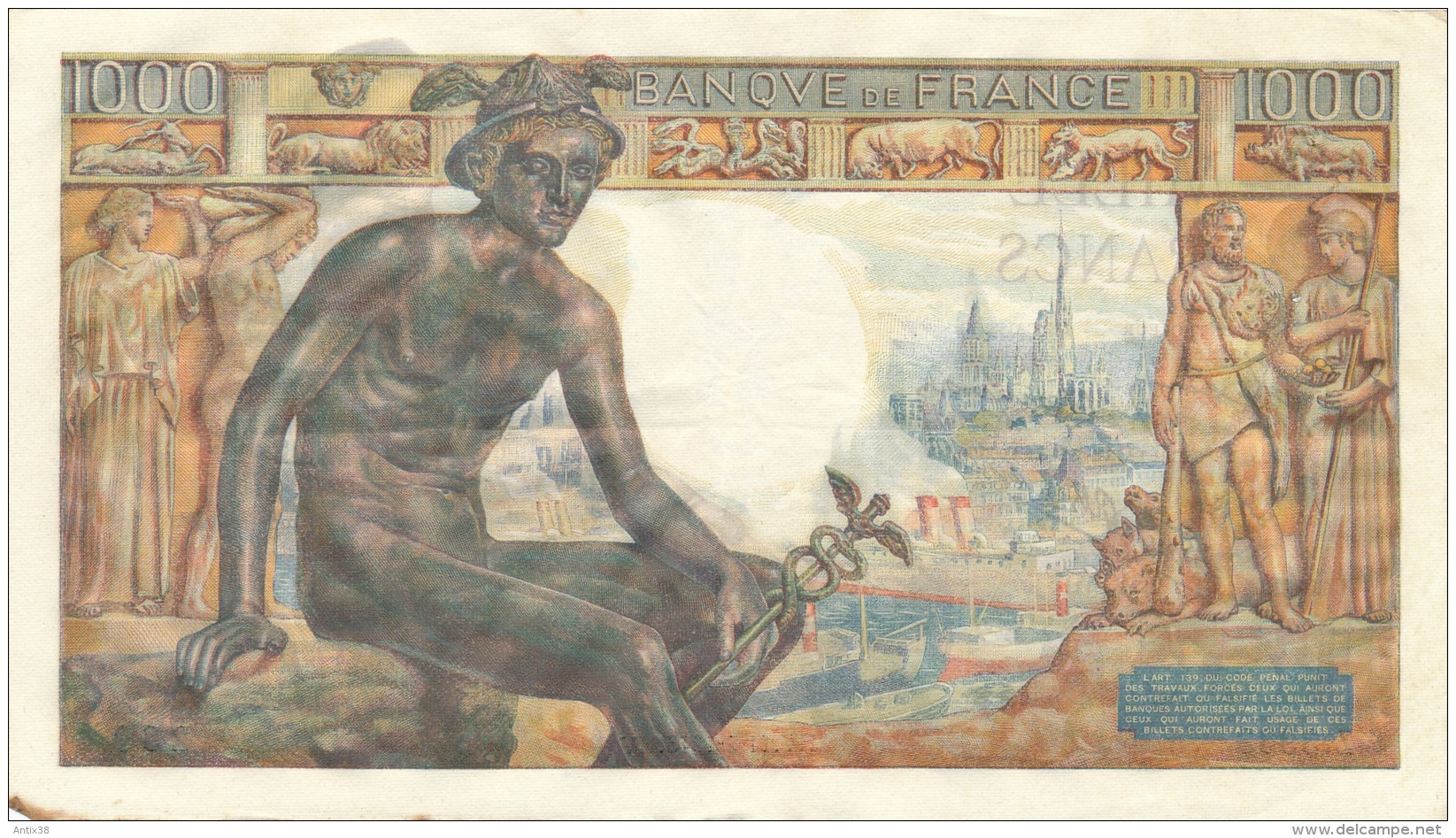 H20 - Billet - 1000 FRANCS  - DÉESSE DEMETER - 1 000 F 1942-1943 ''Déesse Déméter''