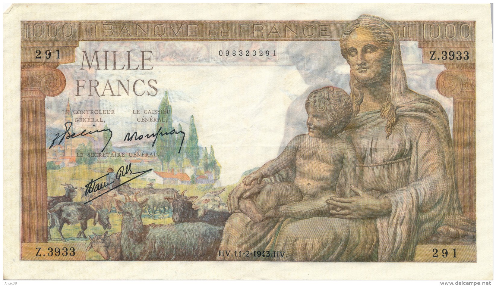 H20 - Billet - 1000 FRANCS  - DÉESSE DEMETER - 1 000 F 1942-1943 ''Déesse Déméter''