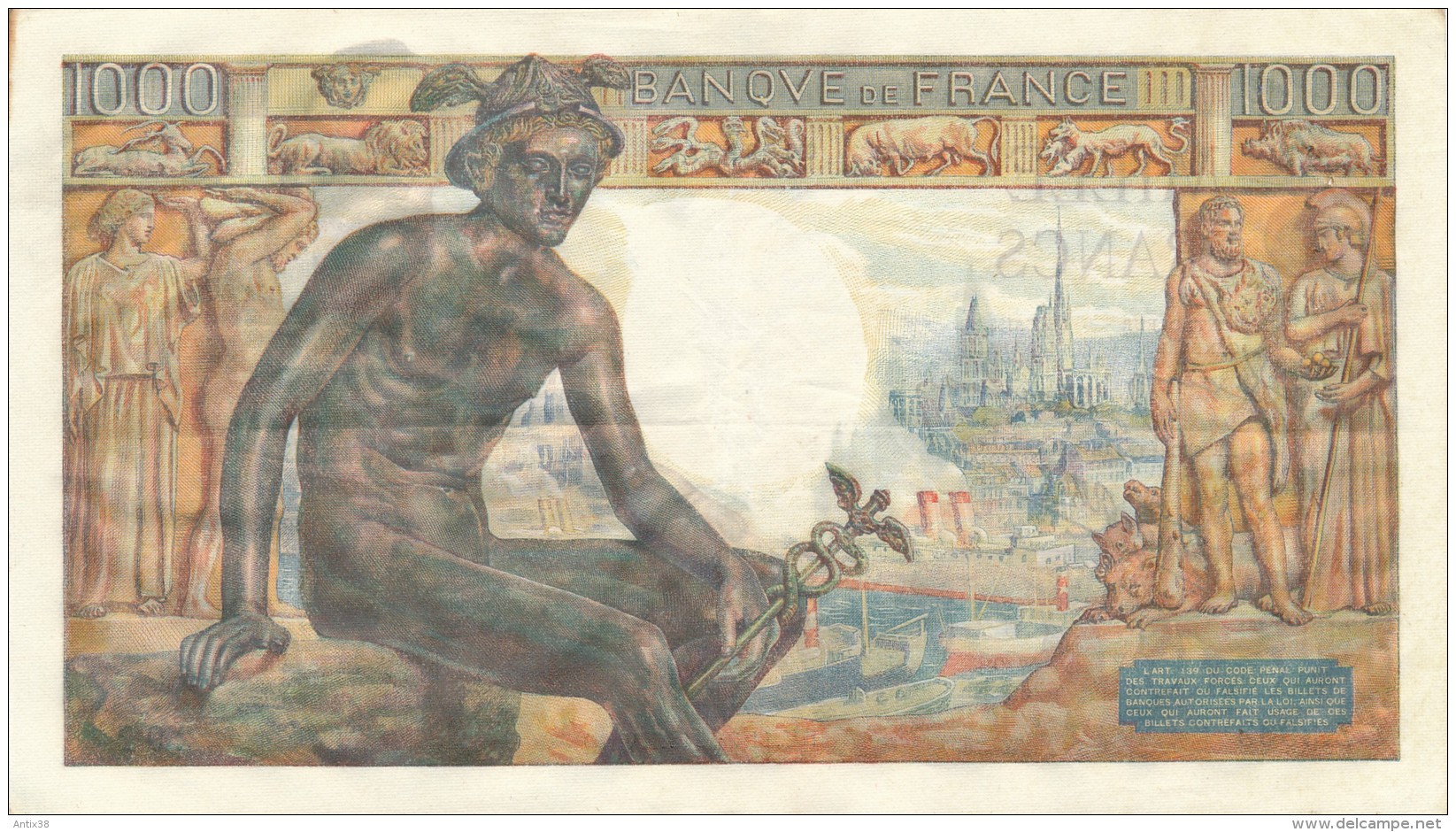 H20 - Billet - 1000 FRANCS  - DÉESSE DEMETER - 1 000 F 1942-1943 ''Déesse Déméter''