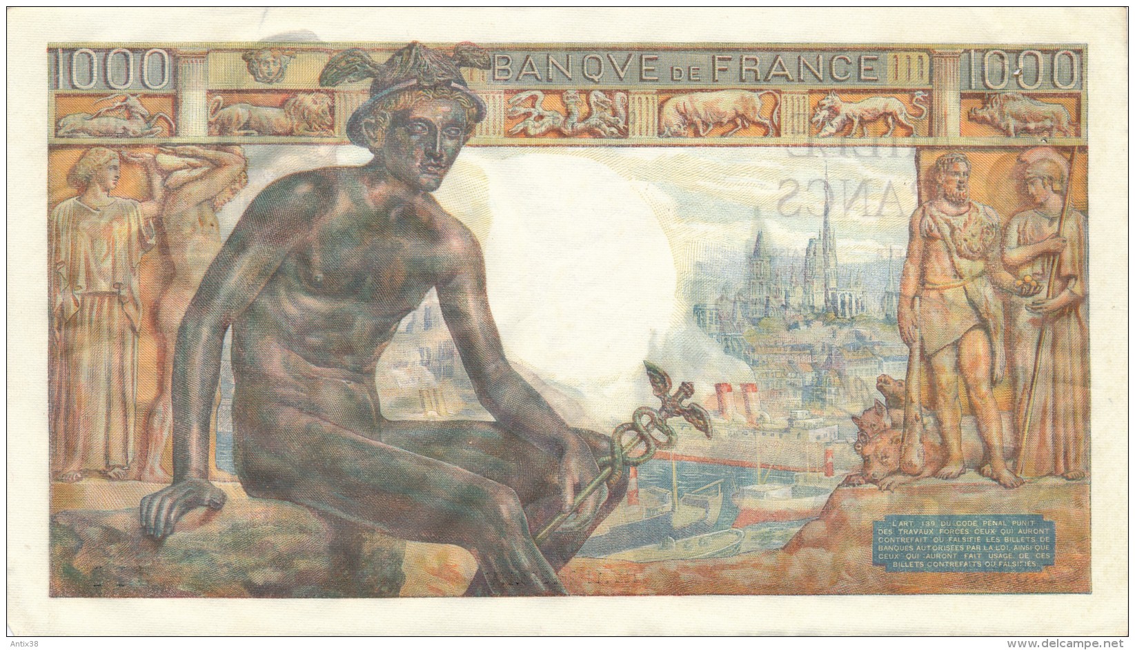 H20 - Billet - 1000 FRANCS  - DÉESSE DEMETER - 1 000 F 1942-1943 ''Déesse Déméter''