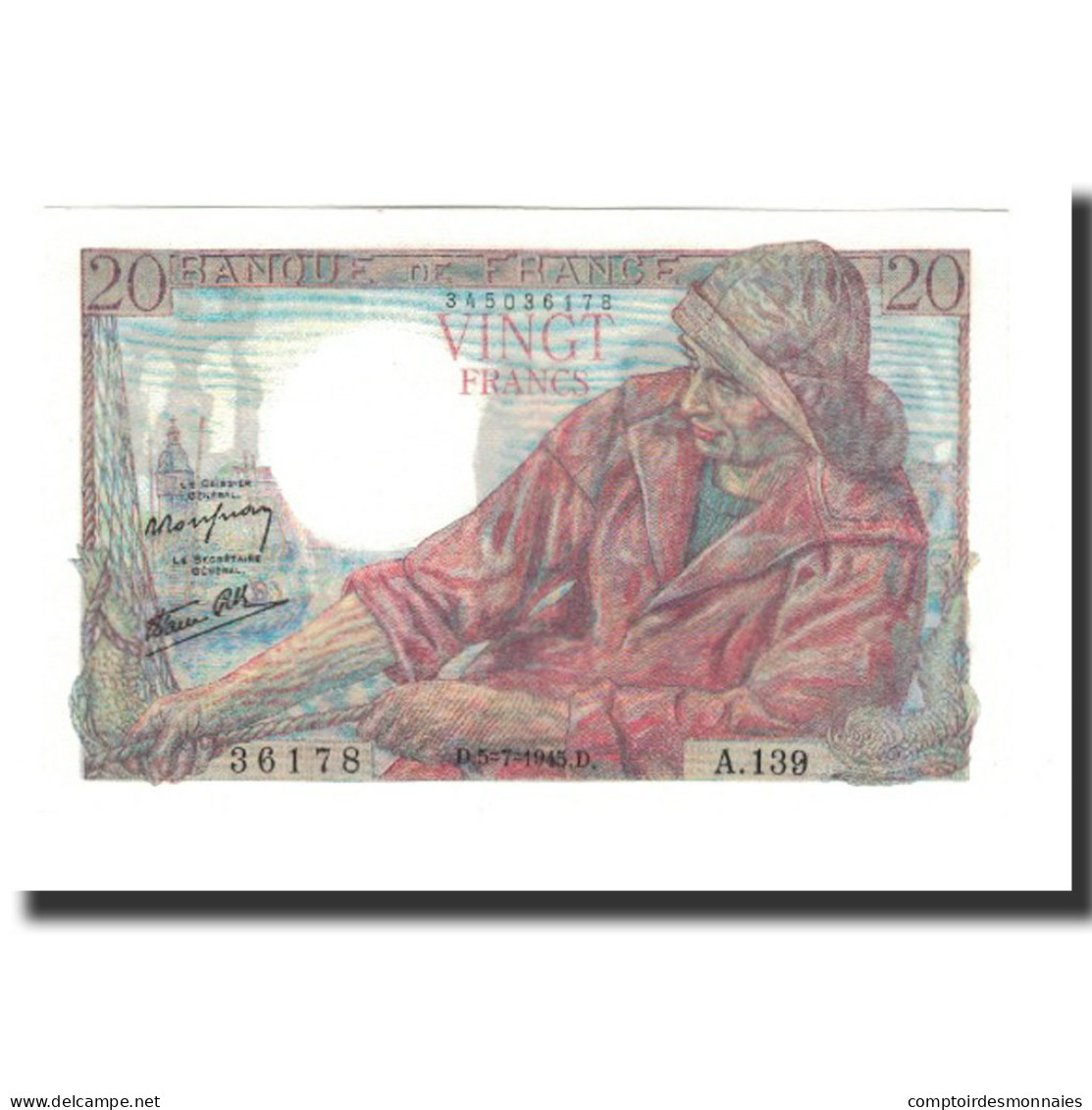 France, 20 Francs, 1945-07-05, NEUF, Fayette:13.10, KM:100b - 20 F 1942-1950 ''Pêcheur''