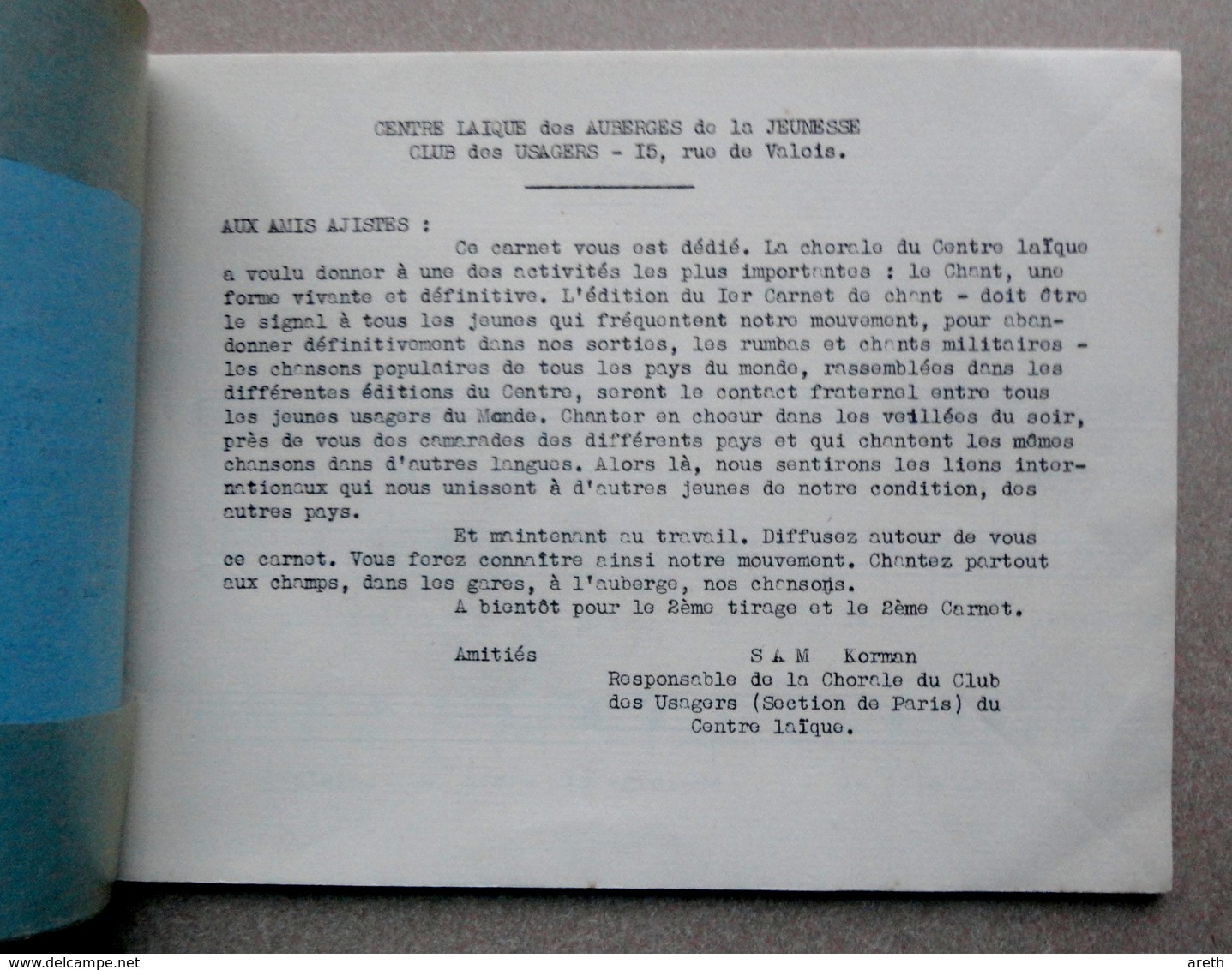 Ancien Album De Partitions Musiques Et Textes - Artisanal: Polycopié Du Centre Laïque Des Auberges De Jeunesse Paris - Music