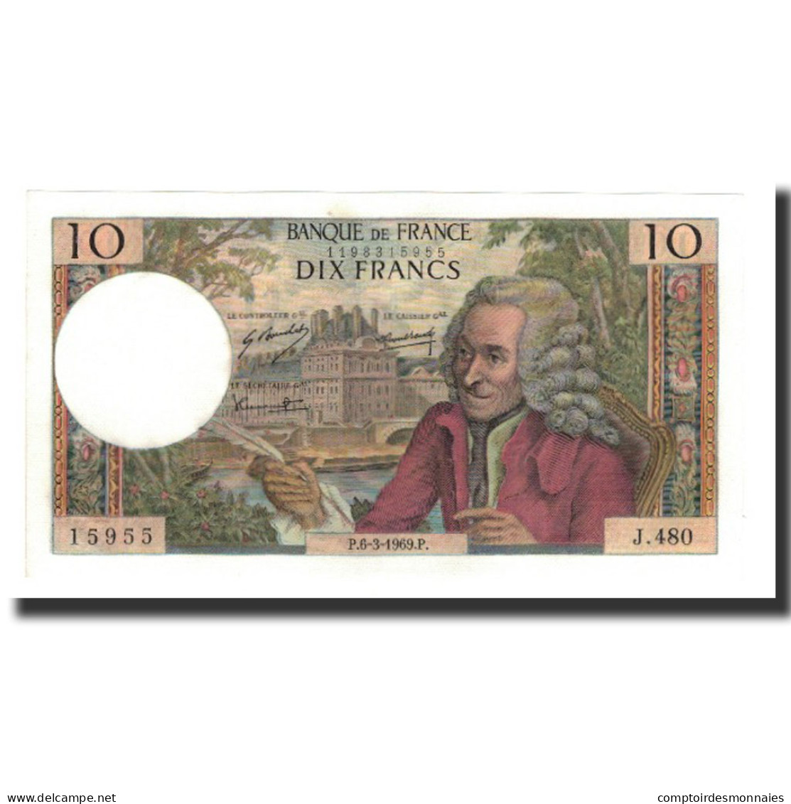 France, 10 Francs, 1969-03-06, SPL, Fayette:62.37, KM:147c - 10 F 1963-1973 ''Voltaire''