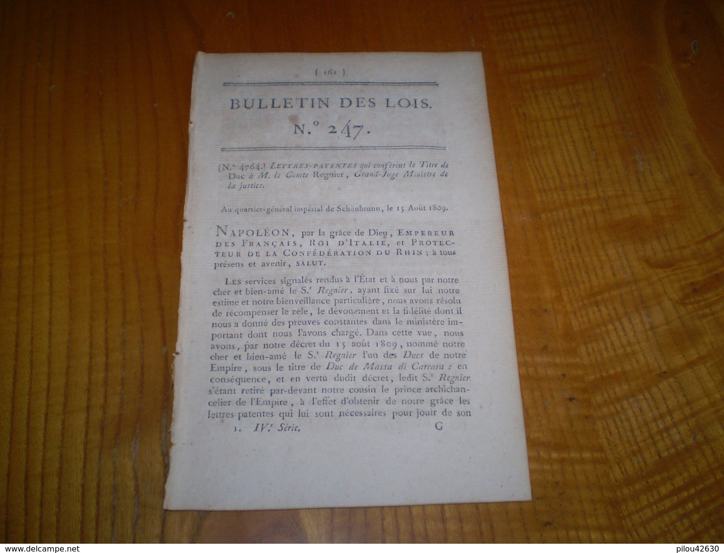 Napoleon à Schonbrunn 1809. 6 Lettres Patentes . Certifié Duc De Massa . Bulletin Des Lois - Decreti & Leggi