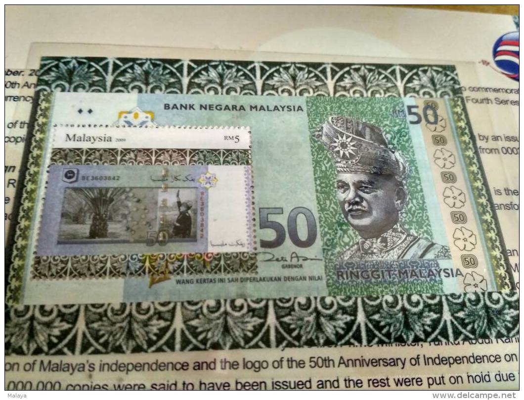 Vintage MALAYSIA 50 RINGGIT 2007 UNC AA FIRST PREFIK INDEPENDENCE FOLDER SET COMBO STAMP - Malaysia