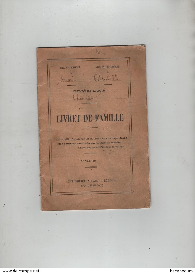 Livret De Famille Queige Molliex Donjon Mariage 1925 - Non Classés