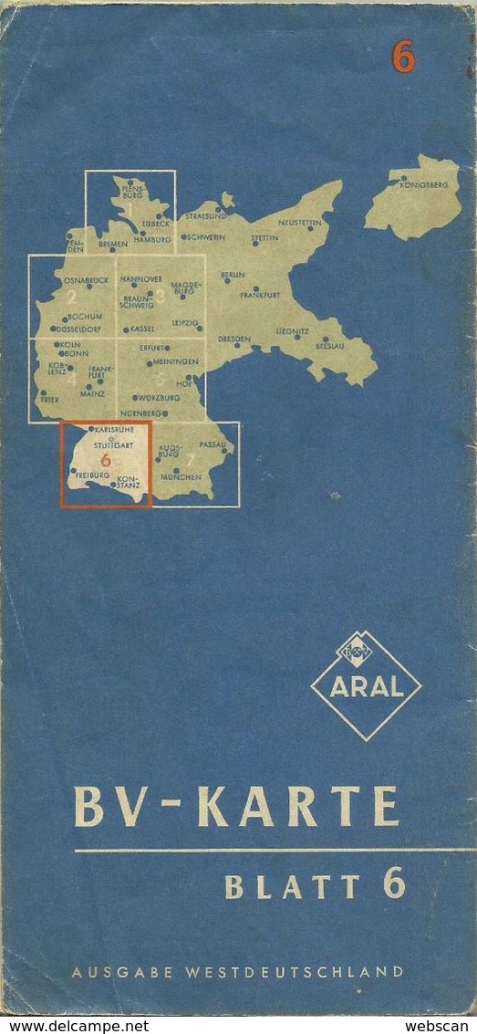 ARAL-Karte Blatt 6 Straßenkarte Oberstdorf - Freiburg - Karlsruhe - Ulm - (Grenzen 1937) # - Callejero