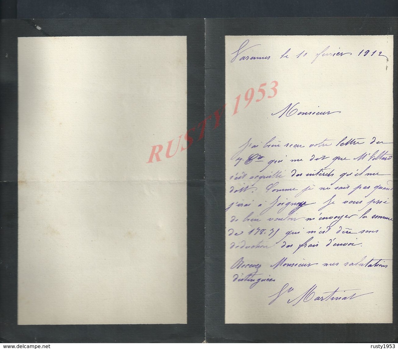 LETTRE ECRITE DE SARENNES OU SARENNE 1912 : - Manuscripts