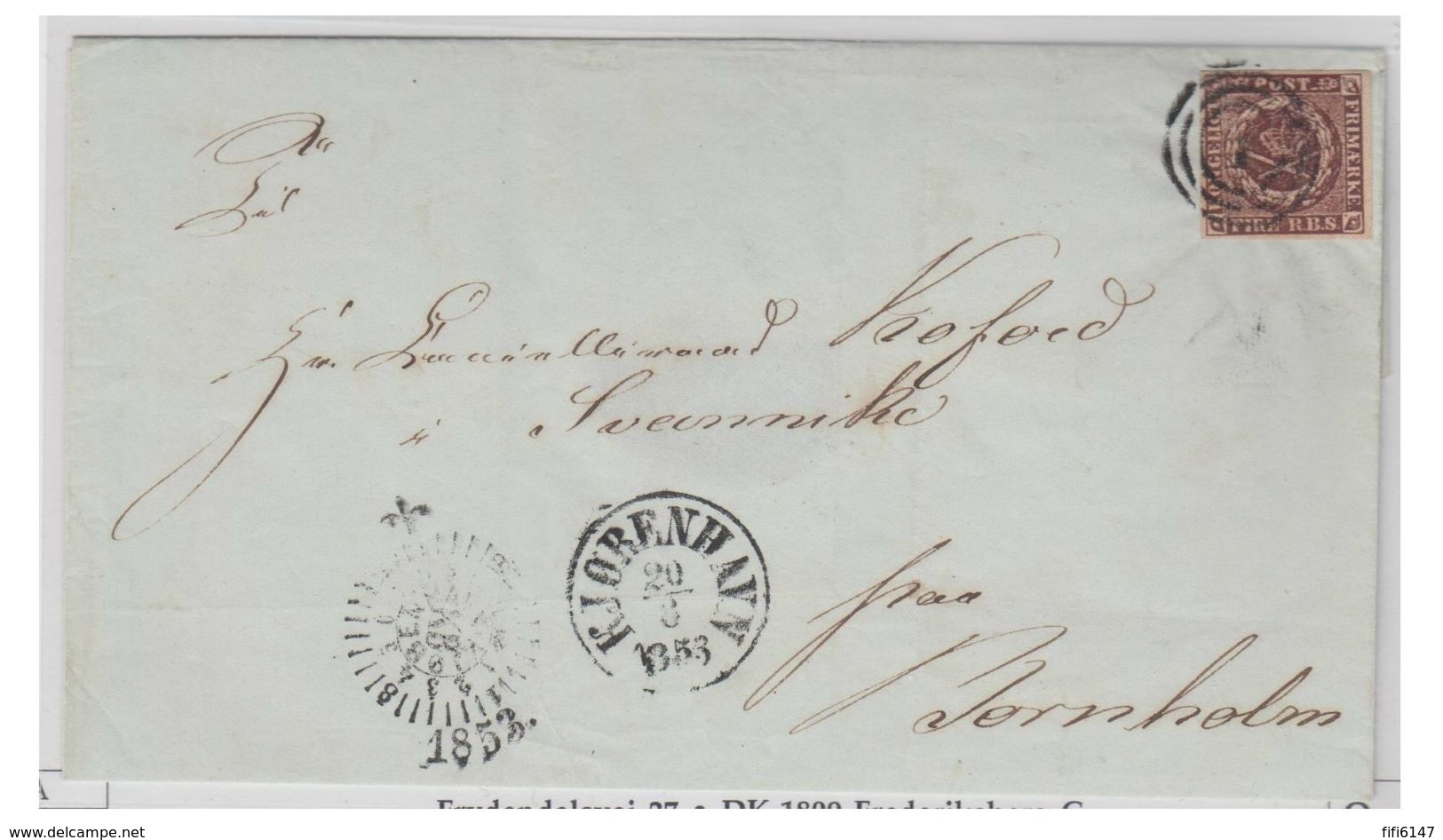 DANEMARK --1853--FIRE RBS BRUN FONCE-- TYPE 2 -- LETTRE SANS CORRESPONDANCE DE COPENHAGUE POUR BORNHOLM-- - Lettres & Documents