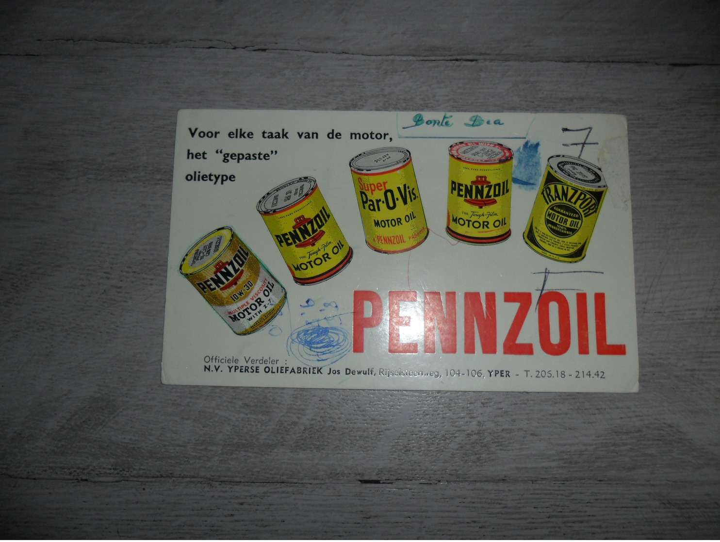 Buvard  Vloeipapier PENNZOIL  Motor Oil  Olie J. Dewulf  Yper  Ieper  Ypres - Hydrocarbures